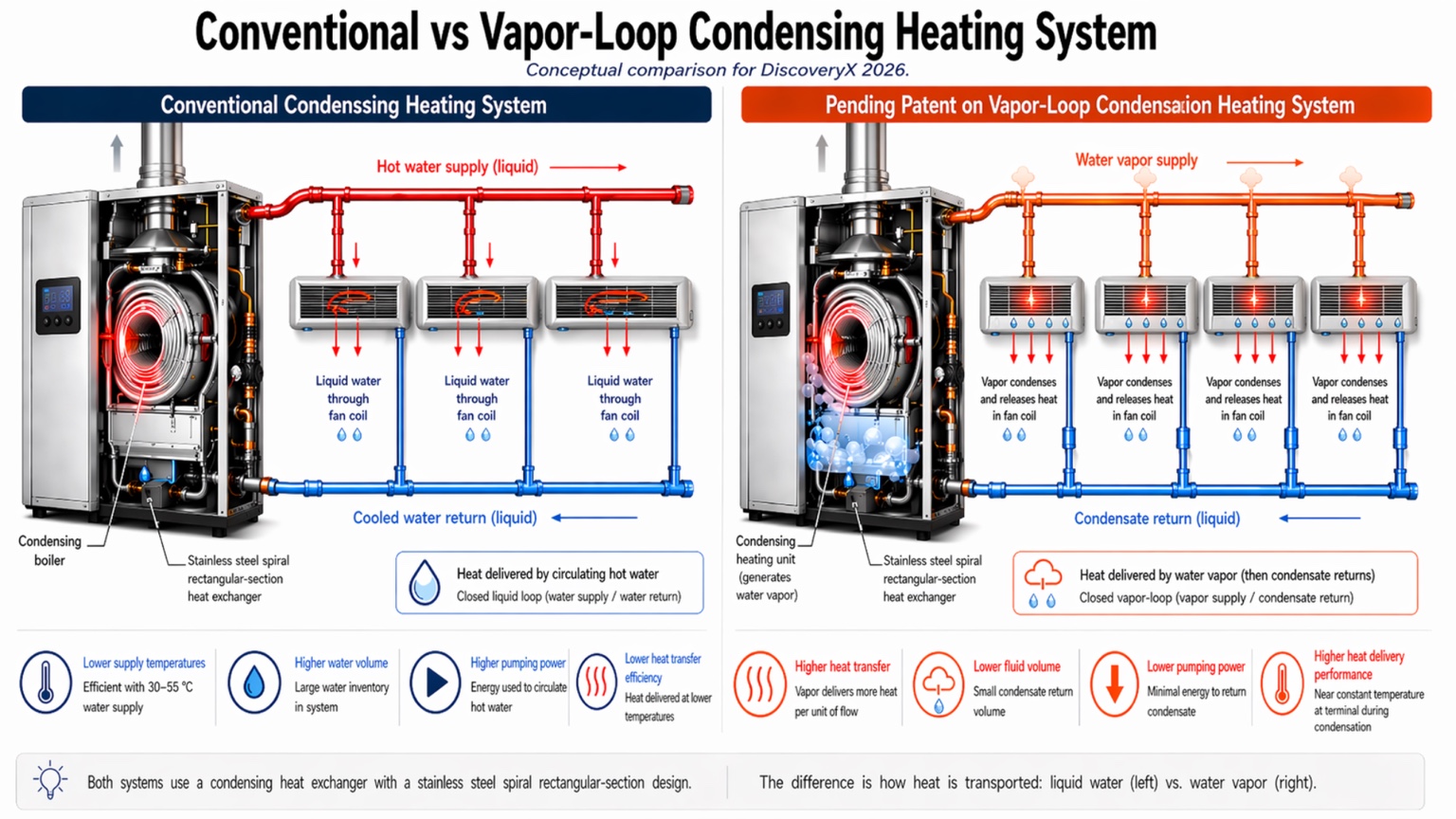 Conventional versus vapor-loop condensing heating comparison